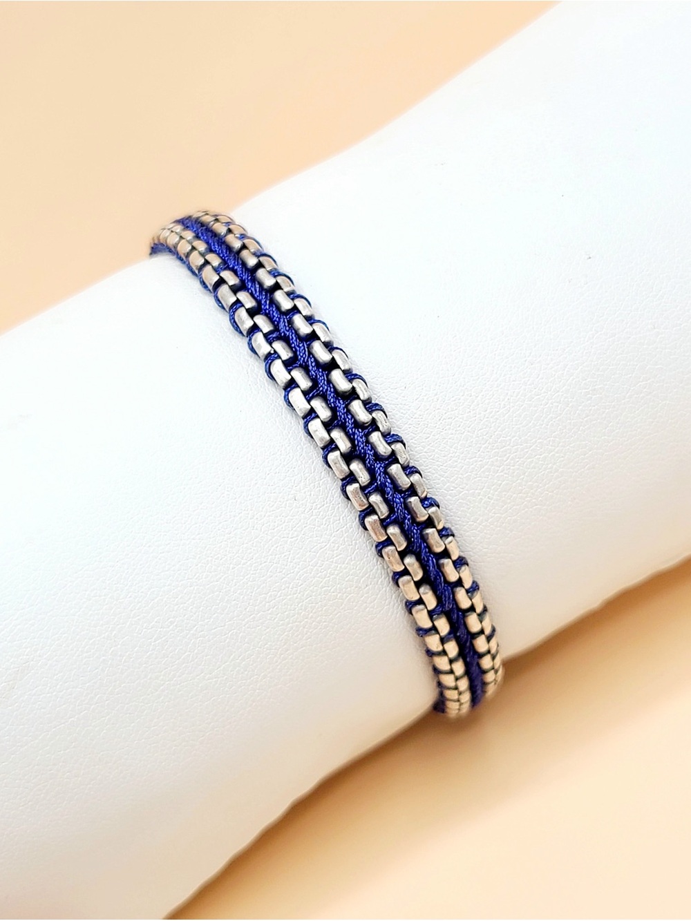 David Yurman Woven Box Chain Bracelet In Sterling Silver With Blue Nylon